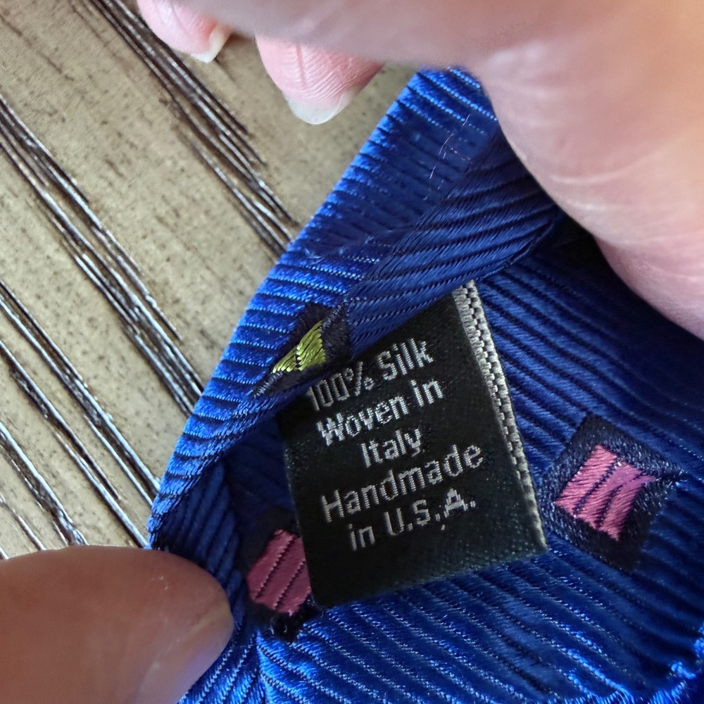 David Donahue Royal Blue Silk Geometric Square Necktie Handmade Italy USA NWT - Picture 5 of 5